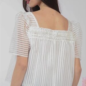 Very J White Flutter Sleeve Smocked Crop Top